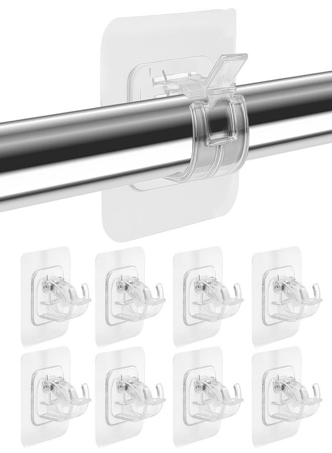 Sociaooil 8PCS No Drill Curtain Rod Brackets, Self Adhesive No Drilling Curtain Rod Holder Hooks Nail Free Adjustable Renter Friendly Transparent Hangers for Bathroom Kitchen Home Bathroom Hotel Apartment - Image 1